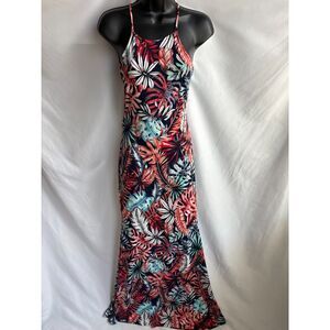 J.Our Long Maxi Floral Botanical Dress Size S Stretchy Multicolor Pink Blue Cute